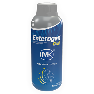 Enterogan Oral MK, envase de referencia de 1 L; presentación vendida: 5 L