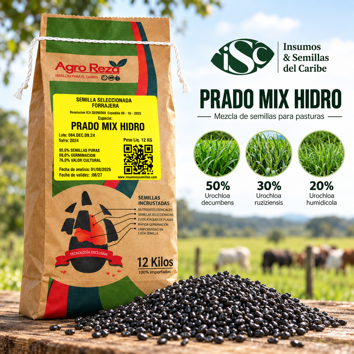 PRADO MIX HIDRO mezcla forrajera especializada 12 kg para 1 hectárea